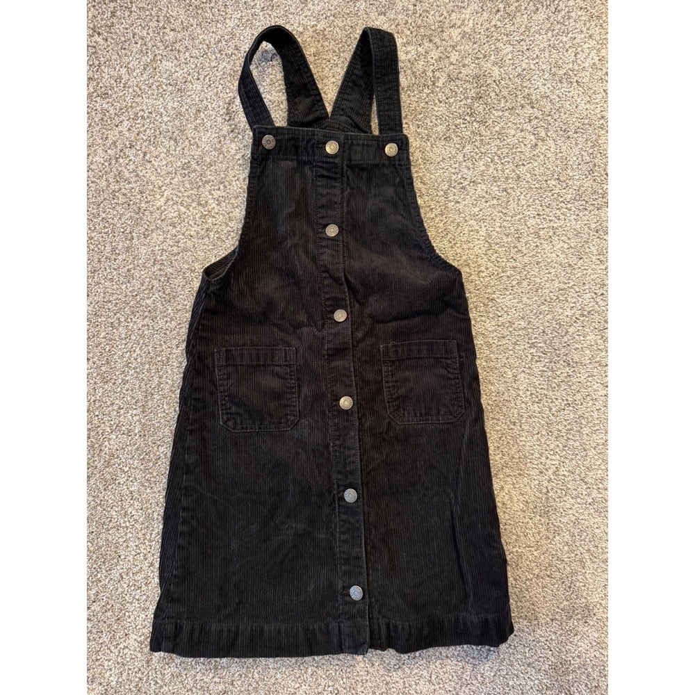 Gap Pinafore Dress Girls XL Black Corduroy Button Front Overall Jumper XL(12-13)